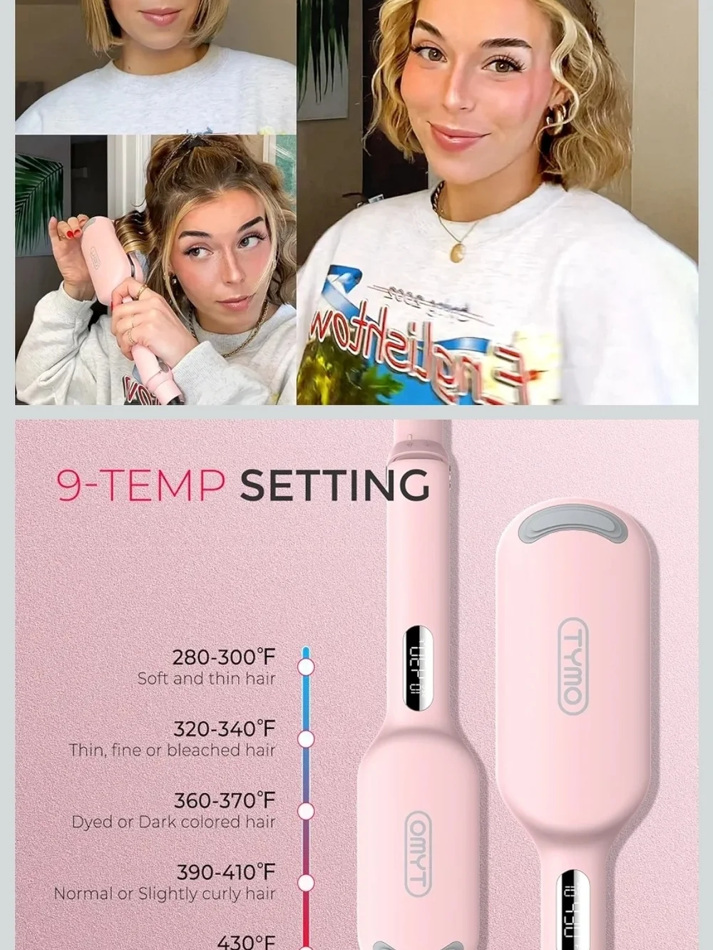 Tymo Pink Hair Styling Brush - Detangling & Styling Tool